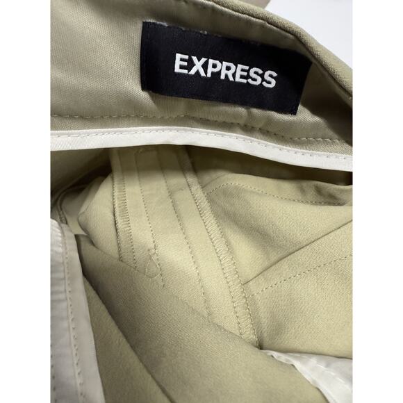 Express Editor Pants Mid Rise Size 10R Khaki Relaxed Trousers Wide Leg Long - Picture 6 of 8